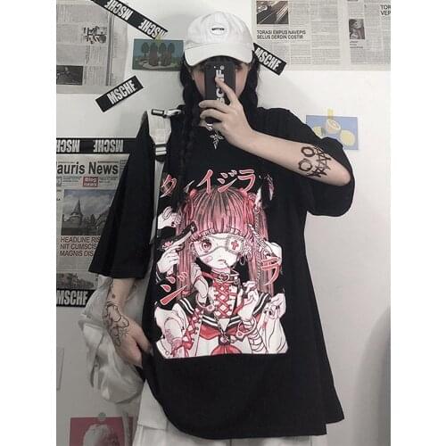 2021Japanese Horror Anime T-Shirt Unisex Clothes Alt Hip Hop Grunge Harajuku clothes Black Womans Tee Gothic vintage Streetwear