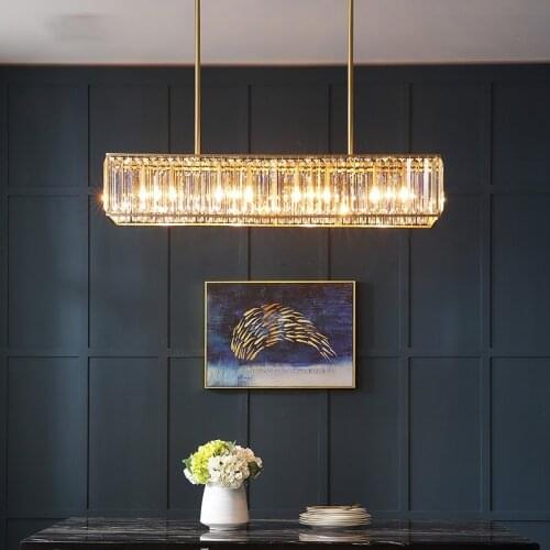 Postmodern Crystal Dining Room Chandelier Rectangular Luminaires Luxury Simple Creative Home Copper Hotel LED Decor Hanging Lamp