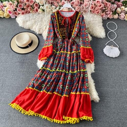 Jastie 2021 Summer New Style Boho National Embroidery Dress Retro Print Holiday Midi Dress Beach Vestidos Female