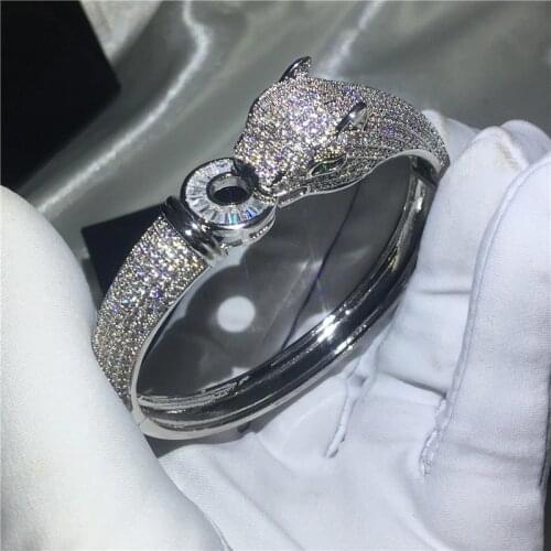 Leopard bracelet Mirco Pave 400pcs 5A cubic zirconia Stone White Gold Filled Engagement bangle for women wedding accessaries