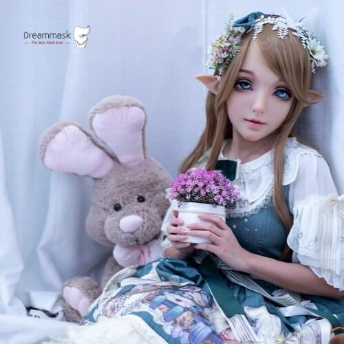 M13) DMS ILIA Soft Silicone Full Head Cosplay Sweet Girl Female crossdress Kigurumi Mask With Removable Elf Ear Drag Queen