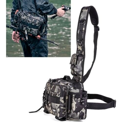 Multifunctional 5.9L Fishing Bag Camouflage Waterproof Fishing Rod Lure Reel Line Tackle Storage Messenger Waist Bag