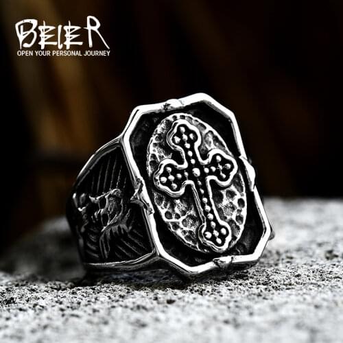 BEIER New Stainless Steel Templi Signvm Militie Ring For Man Personality Cross Knight Jewelry Wholesale Factory Price BR8-280