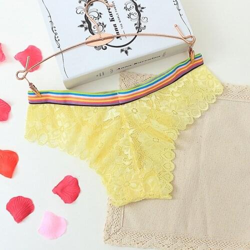 L'bellagiovanna Underwear women sexy panties Lace Briefs Cheecky Female Intimates Underpants Rainblow New Low rise Panty 3310n