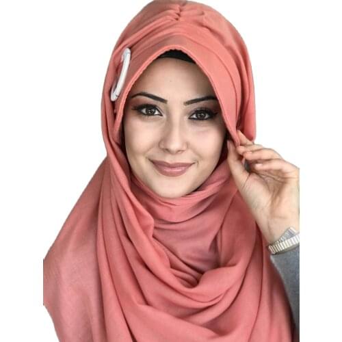 New Fashion Hijab Women 2021 Muslim Hijab Islamic Clothing Turban Kerchief Scarf Bone Beanie Light Coral Color Buckle Hat Shawl