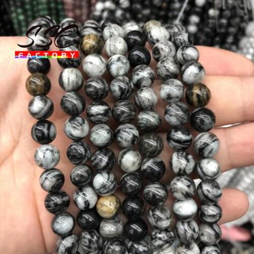 Wholesale Natural Black Spider Web Jaspers Natural Network Stone Round Spacer Beads 4-12mm For Jewelry Making Diy Bracelet 15