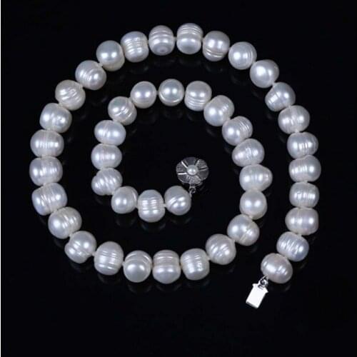 Natural Freshwater 9-10mm Potato Genuine Pearl Necklace Bead Round