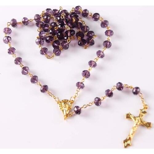 Necklace Religious Christian Ornaments Cross high quality crystal beads Rosary pruple color