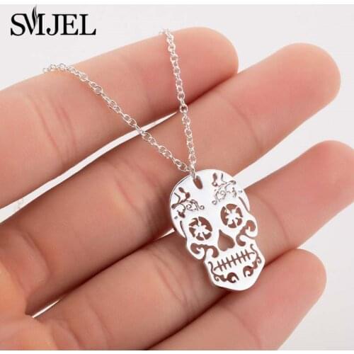 SMJEL Punk Skull Necklaces Men Women Day Of The Dead Skeleton Pendant Necklace Charm Mexican Sugar Skull Jewelry Gifts