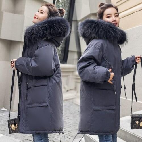 Fashion Big Fur Collar Winter Coat Women Slim Long Parka Ladies Thickening Warm Down Jacket Women Plus Size Clothing Female Hat