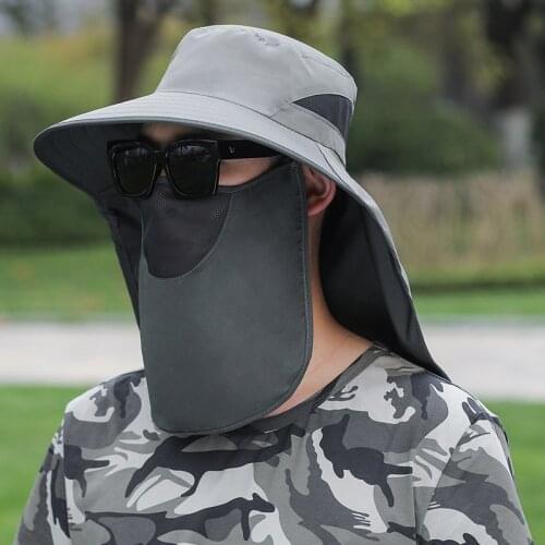Summer UPF50+ Sun Hats For Male 2 in 1 Breathable Hiking Fishing Hat With Neck Flap Women Wide Brim UV Protection Bucket Hat