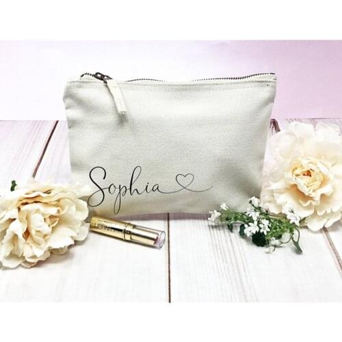 Personalised cursive script wedding Bridesmaid Makeup Bag, Hen Night Bridesmaid Make Up Bag Gift Monogram Makeup Cosmetic Bag