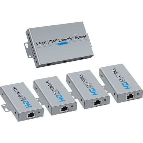 200ft HDMI Splitter Extender 1x4 60m Over RJ45 CAT5e CAT6 Cable (1 HDMI Transmitter HDMI Loop out & 4 HDMI Receiver) HD 1080P