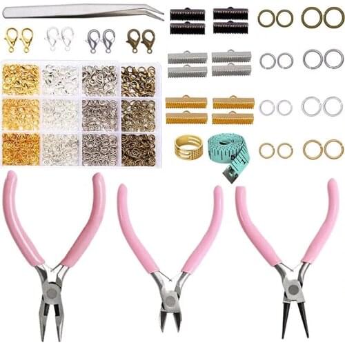 LMDZ Jewelry Making Repair Kit with Jewelry Jump Rings Lobster Clasps 3 Pieces Jewelry Pliers Soft Tape Measure Brass Jump Ring