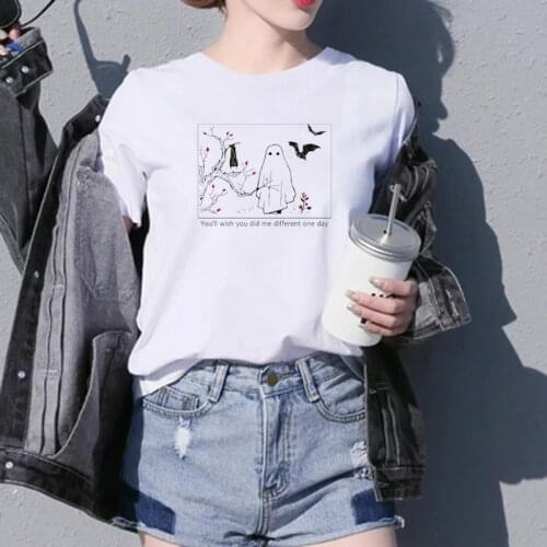 Japanese Style Anime Ghost Graphic Tee Tumblr Ulzzang Cool Grunge Harajuku Hipster Pastel Women Cute Aesthetic Halloween Shirt