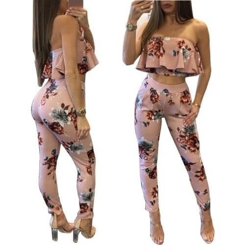 2019 European fashion womens sets suit sexy printing two-piece trouser suit