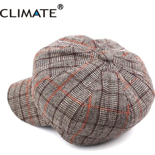 CLIMATE New Women Beret Octagonal Hat Newsboy Cap Spring Fashion Cap Woman Plaid Checks Woolen Hat Cap for Girls Women Lady