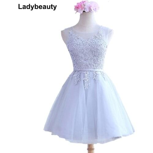 Ladybeauty vestidos de fiesta 2018 Ready To Ship In Stock For pink color Embroidery Scoop Short Cute Robe De Cocktail Dresses