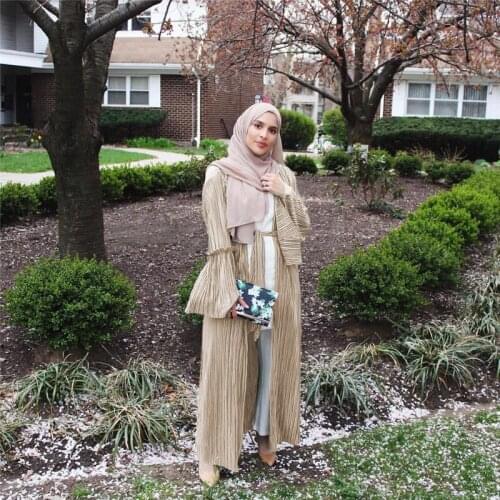 Kaftan Autumn Ladies Robe Middle East Dubai Saudi Arabia 2021 Crimped Flared Sleeve Cardigan Dress Muslim Fashion Abaya Turkey