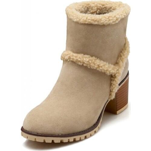 Medium heels winter women ankle boots plus size 34-43 warm fur slip on ladies snow boots big size shoes for woman XKD2012