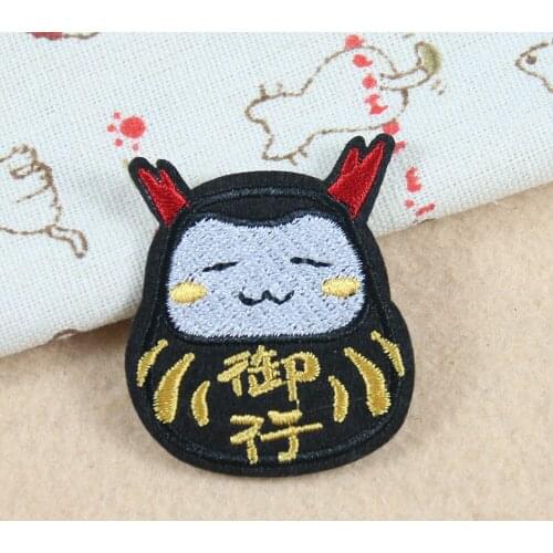 2 PCS Japan Lucky Tumbler Patch Embroidry Small Cute Cartoon Patch Applique DIY Sewing Material for Clothes Badges