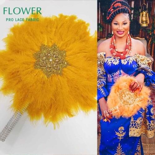 2021 New Design African Stones Feather Big Fan Ladies Wedding Feather Fan For Wedding Women Feather Guinea Feather Handfan