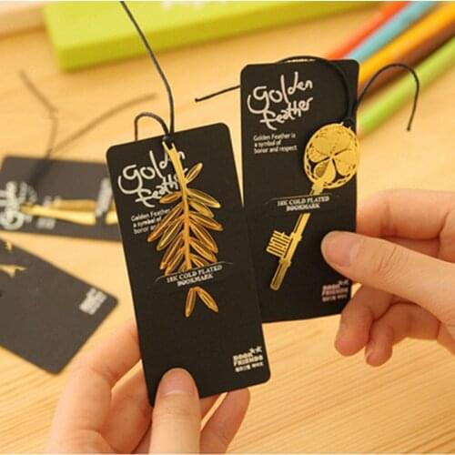 3pcs Golden Metal Bookmark for Books Palmtree Gold Key Feather Book Marker Gift Stationery Office School Reading Supplies F641