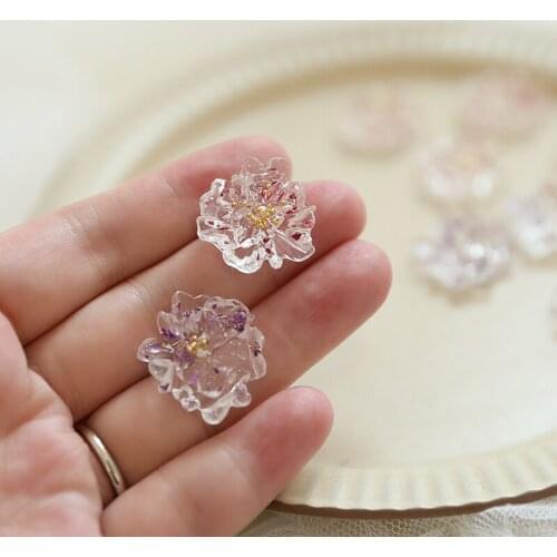 4pcs Vintage translucent inner pearl resin flower patch Earring For Women Drop earrings DIY jewelry hair accessories materials