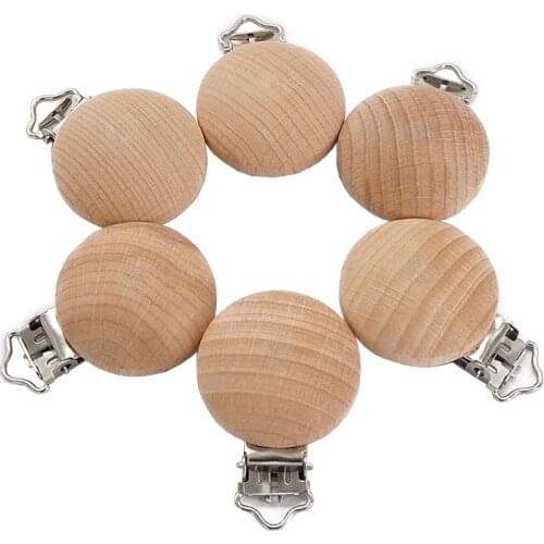Chenkai 50PCS 30MM Baby Round Clip Natural Wood Pacifier Clip Wooden Wooden Holder For Infant Diy Soother Clasps Accessories