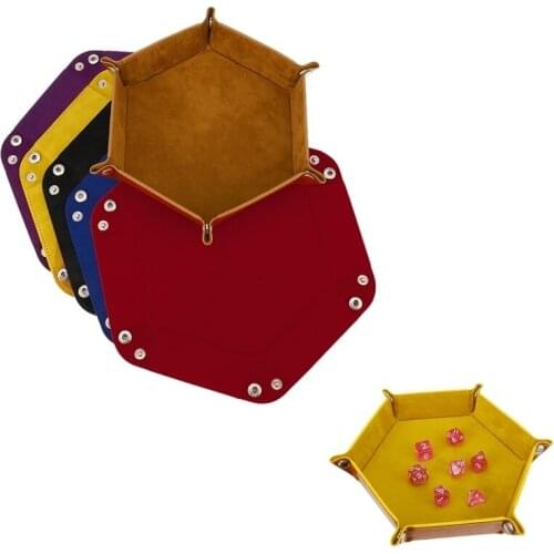 6 Colors PU Leather Folding Hexagon Dice Tray Purple Dice Box For RPG DnD Game Table Board Games Storage Key Box