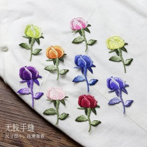 9pcs/set rose flower embroidered Patches for Clothing sew on Embroidery parches Clothing Applique Decoration carton Badge
