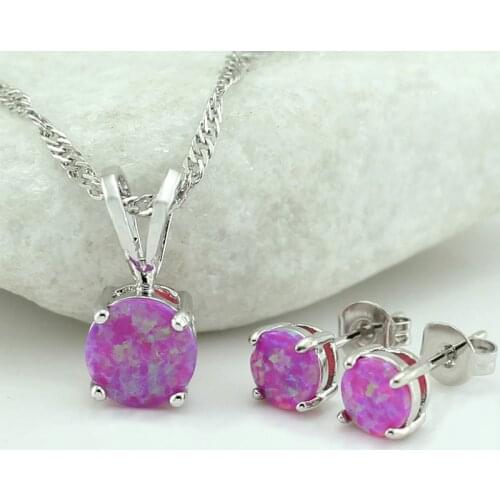 Free Gift Box Wedding Jewelry Sets Pink Fire Opal Set For Women Necklace Pendant Earring Women Bridal Sets TZOE1