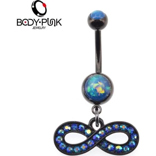BODY PUNK Shinning Navel Piercing Black Steel Blue Opal Infinity Belly Button Ring Trendy 2018 Man Belly Body Jewelry Feminino