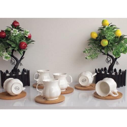 Elegant Porcelain Coffee Cup Set of 12 Luxury Cup and Bamboo Saucers Plate Set High Quality Turkish Coffee Espresso Tea Cups Set