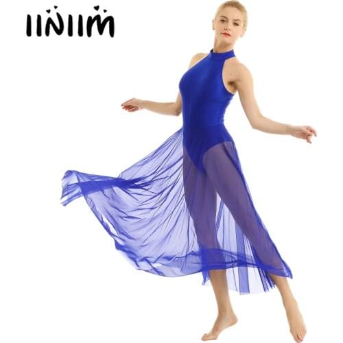 Iiniim Women Ballet Dance Dress Adult Ballerina Lyrical Competition Gymnastics Leotard Costumes Femme Dancewear with Mesh Skirt
