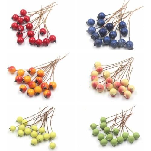 6 Colors Pearl Plastic Stamens Artificial Flower Red Berries Cherry For Wedding Christmas Home DIY Gift Box Wreaths Decoration