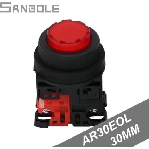 Button Head With High Head And Light AR30EOL Single Base Pressure Manual Reset Push Button Switches Opening 30mm Led 24V/220V