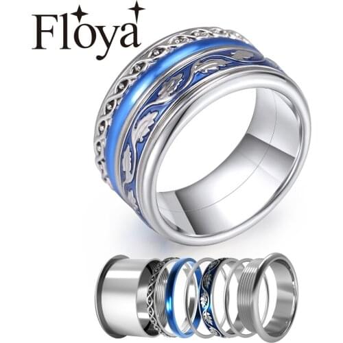 Floya 316l stainless Steel Rings Statement Interchangeable Band Blue Enamel Cocktail Layers Ring Copper Arctic Symphony Rings