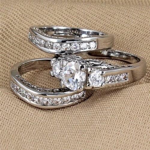 Pretty 3pcs/set Women Fashion White Rhinestones Bride Wedding Engagement Band Rings Size 6-12 Gift