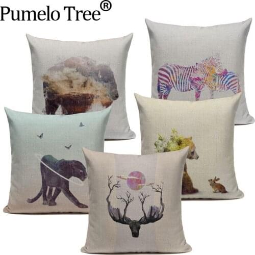 Colorful Animals Decorative Cushion Cover Cotton Linen Custom Throw Pillow Cover 45x45CM Pillow Case Home Office Car Sofa Decor