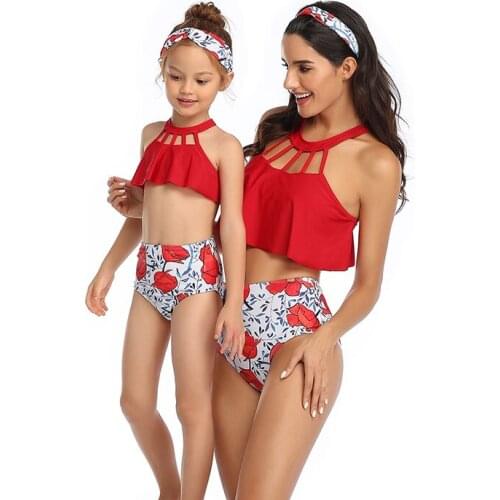 Summer Family Matching Bikini Swimsuits Children Kid Beachwear Mother And Daughter Swimwear Set Mom Baby Girls Clothes Outfits