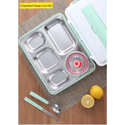 Stainless Steel Lunch Box Tableware Bento Food Container 4 & 5 Compartments Student Portable Food Storage Box with Soup Bowl