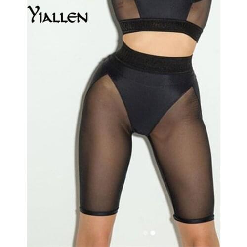 Yiallen Summer See Through Mesh Shorts For Women Sexy Slim Body-Shaping High Waist Patchwork Sheer Clubwear Trousers Female Hot