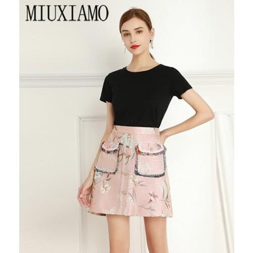 MIUXIMAO Summer Women Skirt 2021High Waist Stitching Jacquard Flower Skirts Women Sweet Girls Dance Mini Skirt vestido