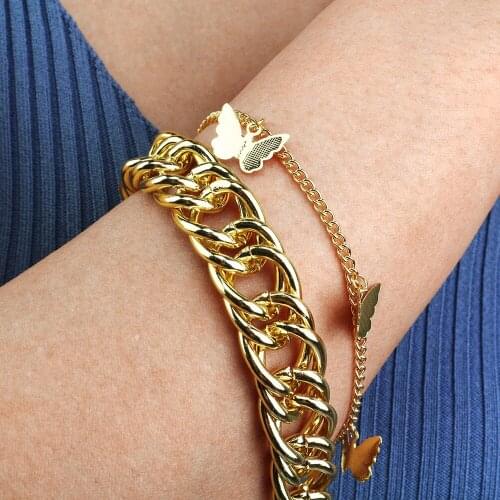 Punk Thick Link Bracelet Set Cutely Butterfly Bangle Bracelets For Women Jewelry Accessories