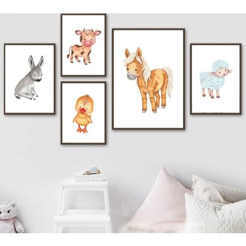 Cow Pig Duck Chicken Sheep Horse Alpaca Donkey Wall Art Canvas Painting Nordic Posters And Prints Wall Pictures Kids Room Decor