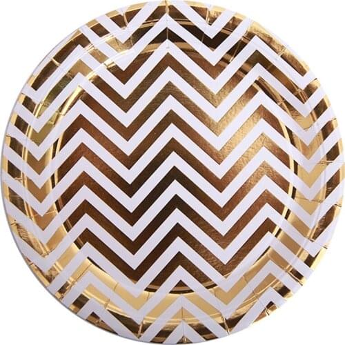 10Pcs/Pack Disposable Tableware Gold Chevrons Plates Supplies Baby Shower Wedding Birthday Party Decorations Gold Paper Plates