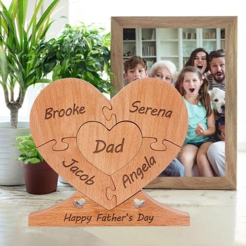 Personalized Heart Pattern Wooden Puzzle Engraved Name Family Desk Art Decoration Memory Anniversary Custom Text Gift For Father
