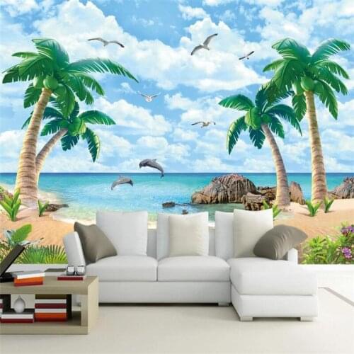 Custom 3d wallpaper mural coconut tree seascape natural scenery background wall decoration wallpaper