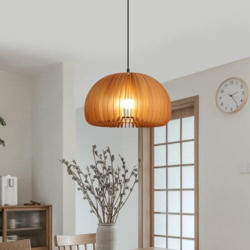 Japanese Pumpkin Pendant Light Retro Wood Art Living Room Dining Room Restaurant Hanging Lamp Nordic Bedroom Study Light Fixture